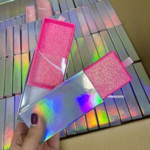 Pull box wholesale custom eyelash packaging box with baby pink glitter