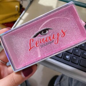 custom eyelash packaging with pink glitter and own logo