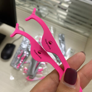 pink lash tweezer with logo